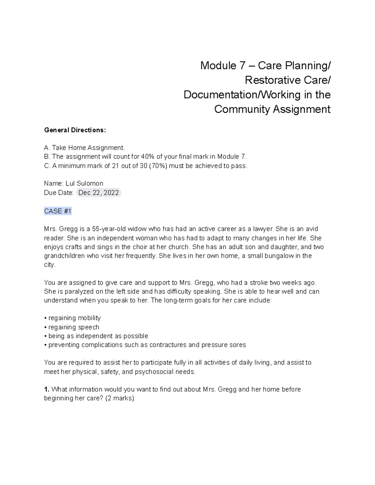 What Information Should Be Documented On The Daily Restorative Documentation Module 7 – Care Planning - Module 7 – Care Planning/ Restorative Care