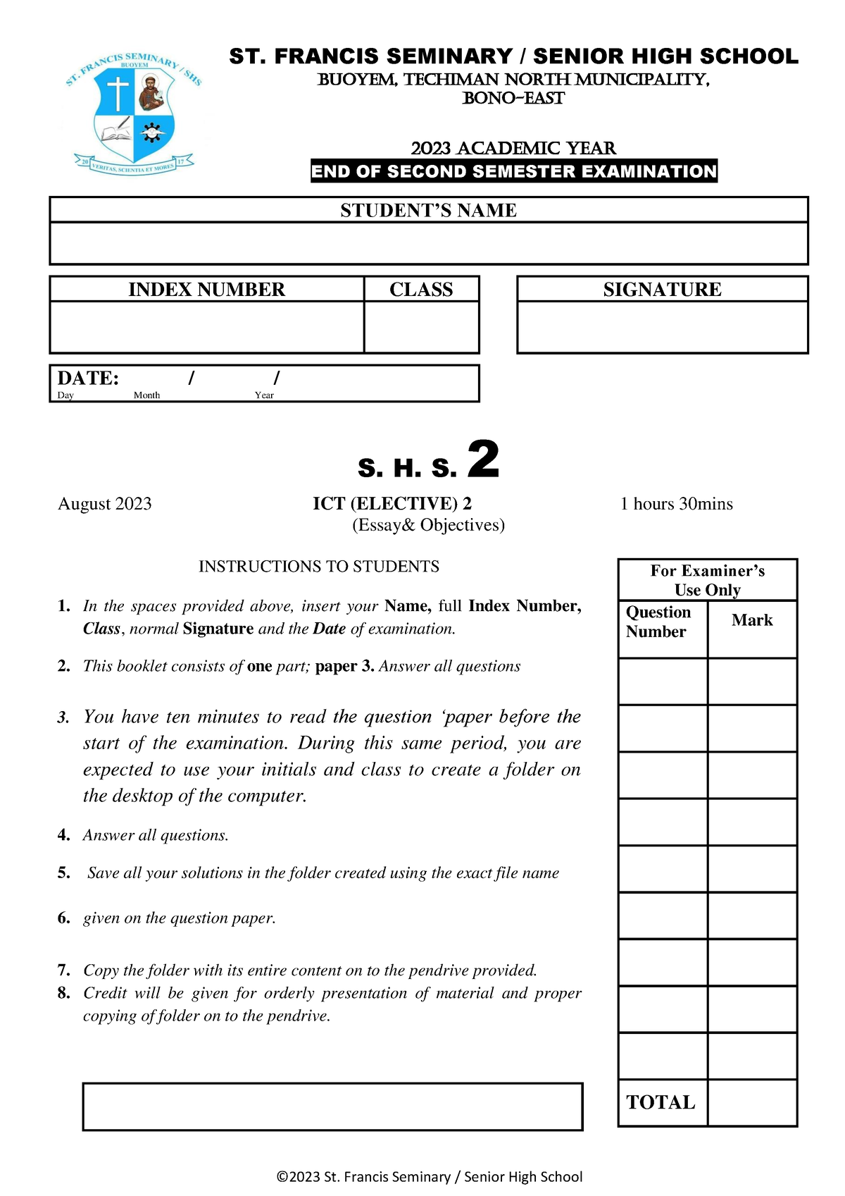 Practical questions - ©2023 St. Francis Seminary / Senior High School ...