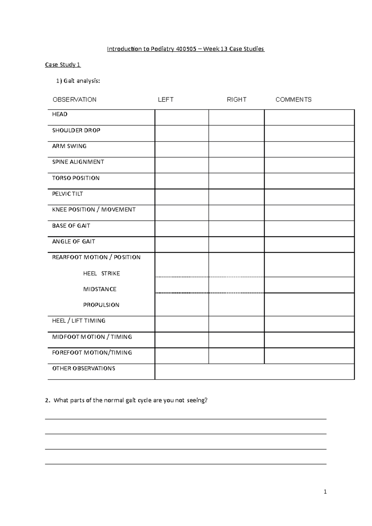 Tutorial Week 13 - Exercise Sheet - Introduction To Podiatry 400905 