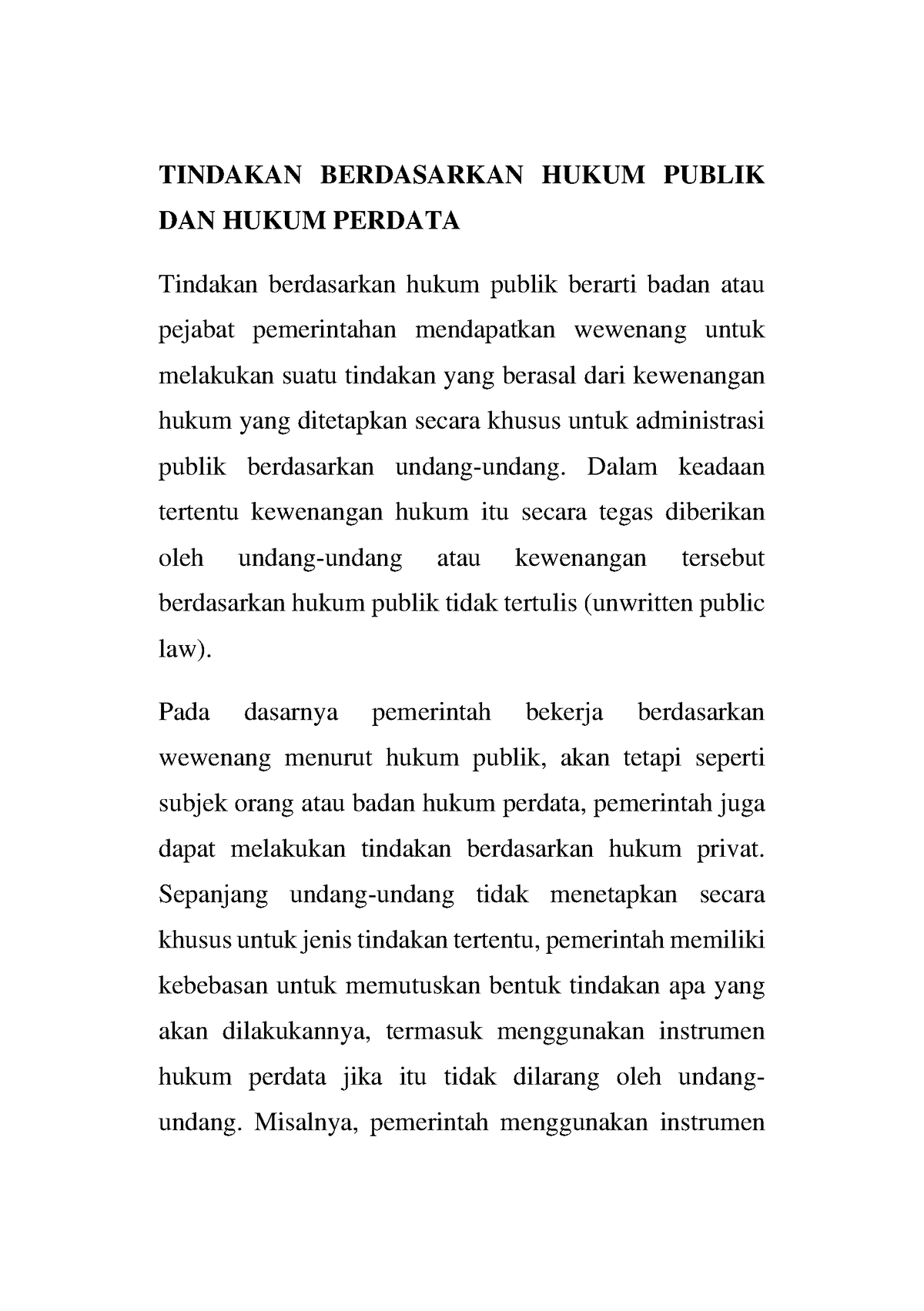 Tindakan Berdasarkan Hukum Publik DAN Hukum Perdata - TINDAKAN ...