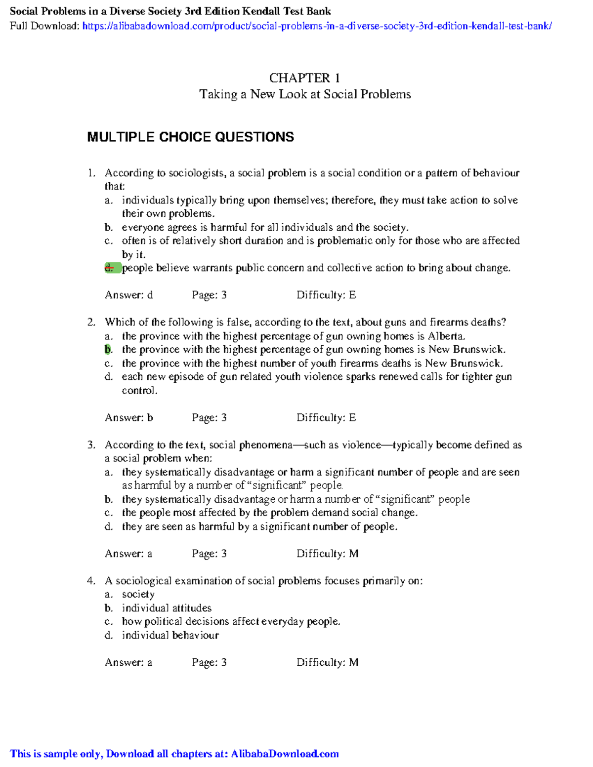 Practice Test 1 - CHAPTER 1 Taking A New Look At Social Problems ...