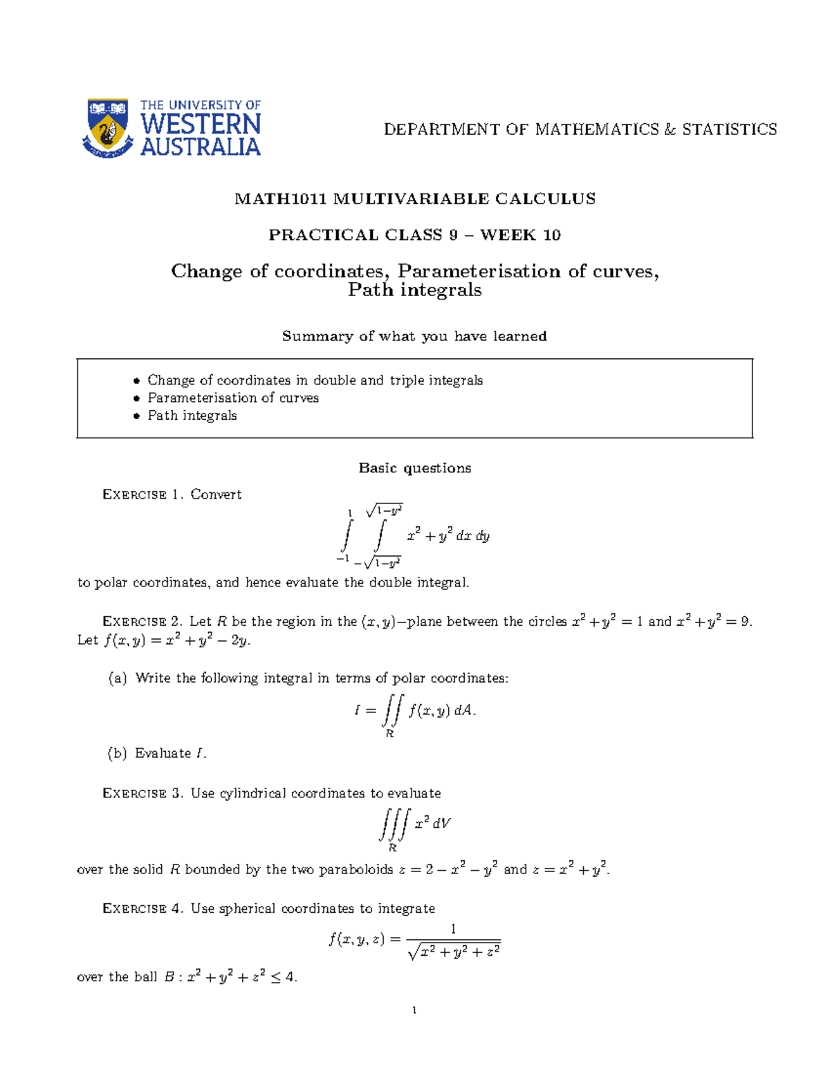 MATH1011 Practical 9 Week 10 - DEPARTMENT OF MATHEMATICS & STATISTICS ...