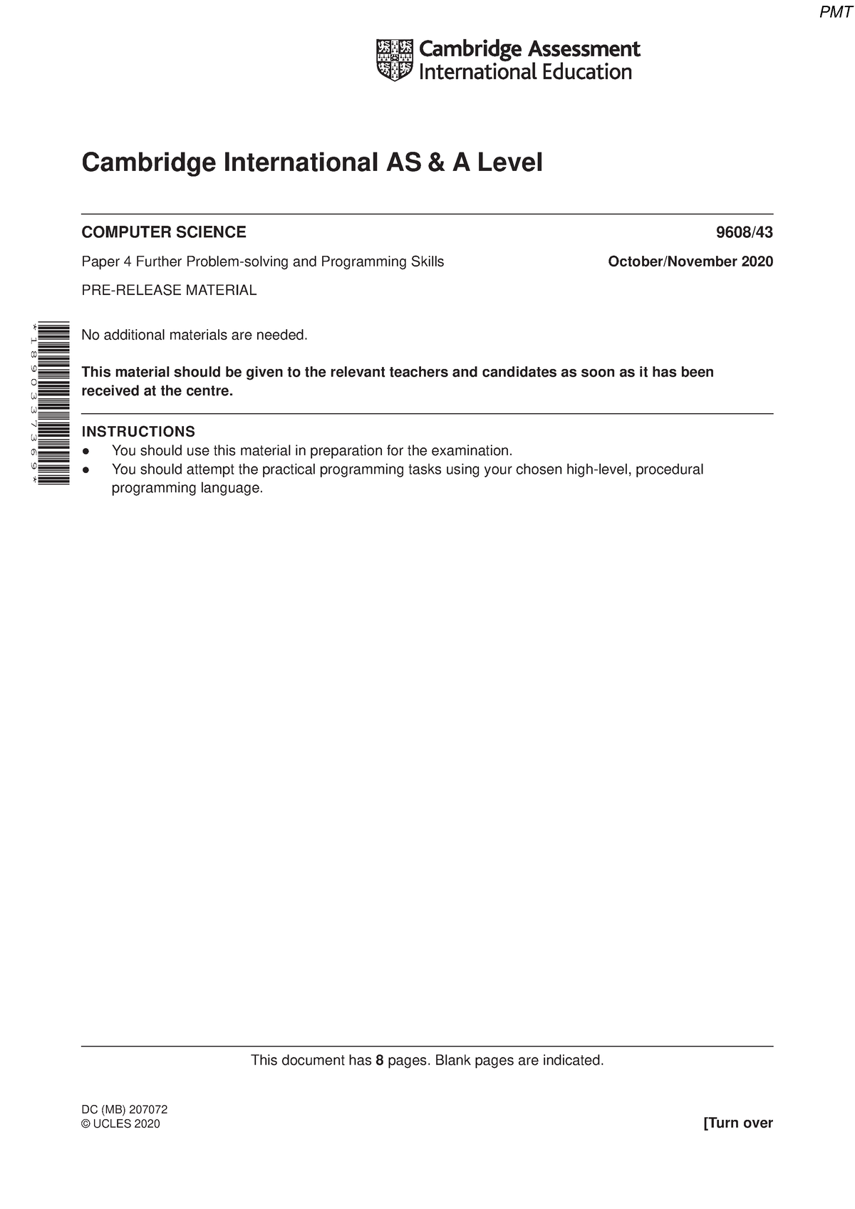 November 2020 (v3) PR - Paper 4 CAIE Computer Science A-level ...