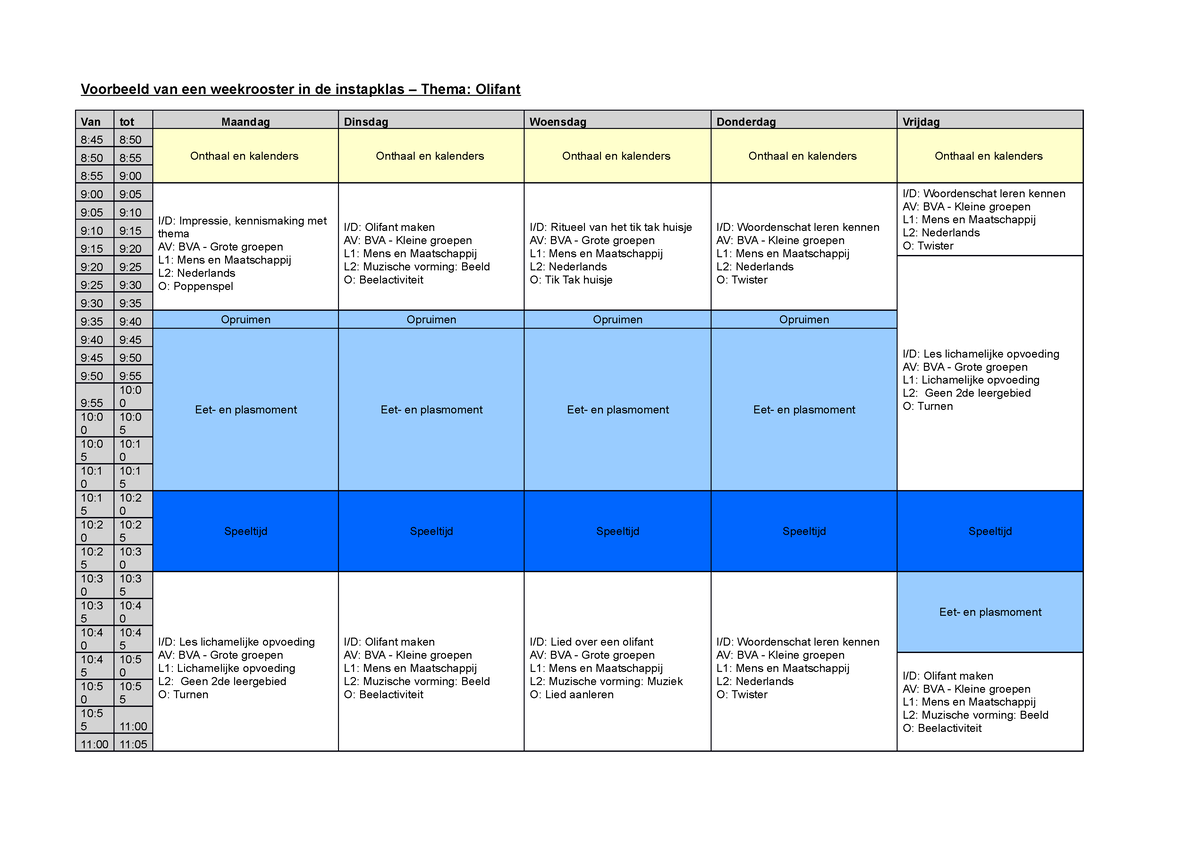 Weekrooster Voorbeeld 1 Voorbeeld Van Een Weekrooster In De