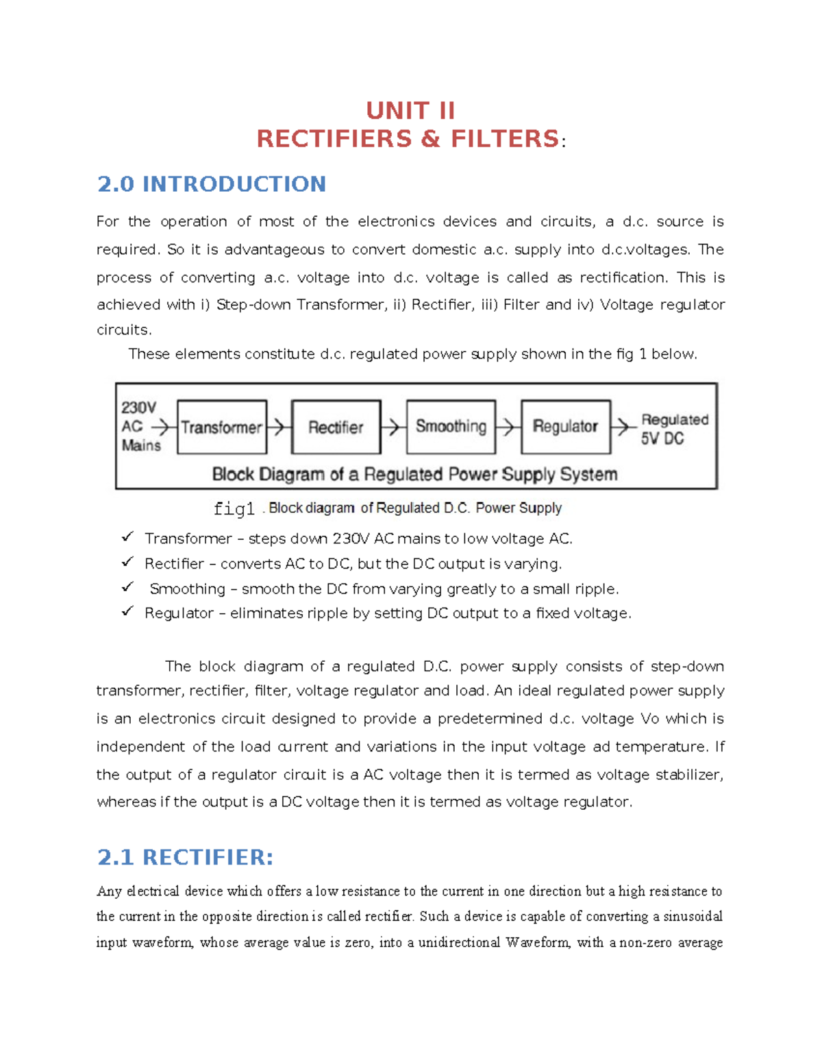 Edc unit 2 rectifiers and filters UNIT II RECTIFIERS & FILTERS 2