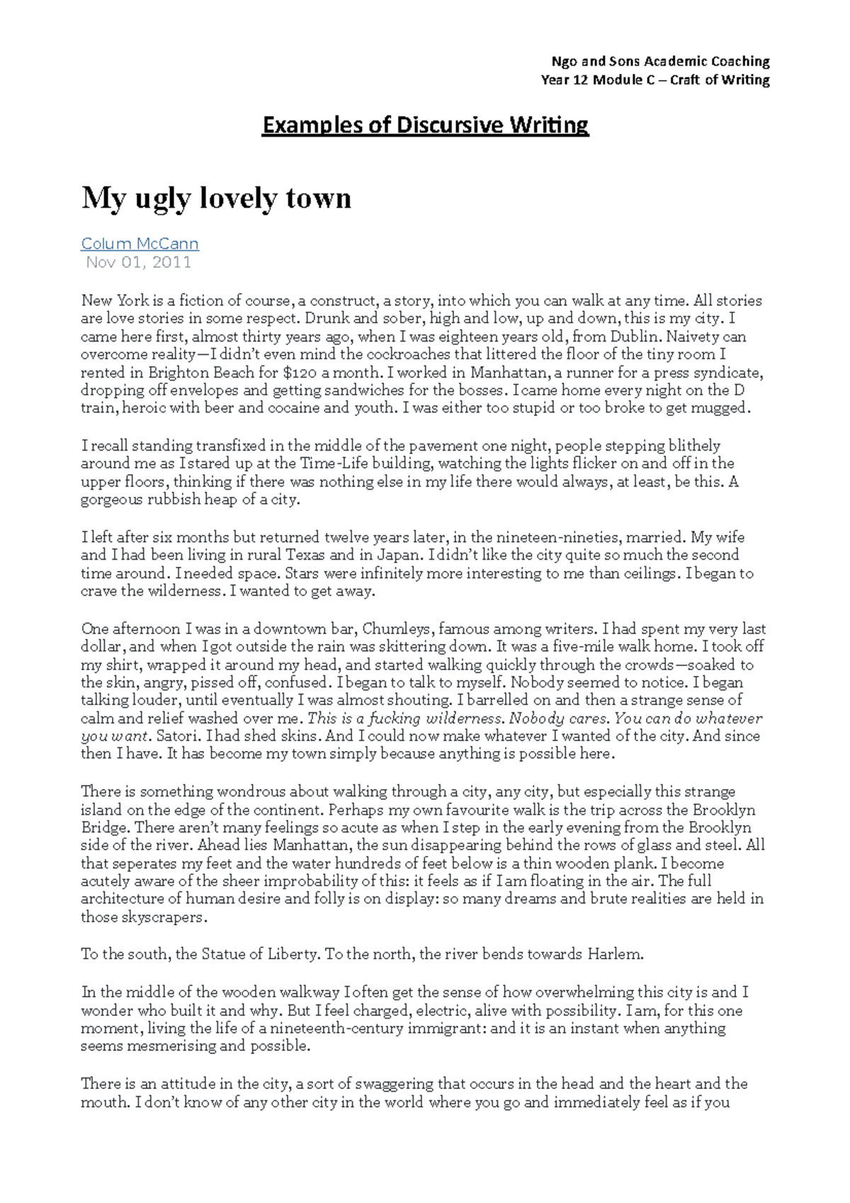 Compiled Discrsive Examples module C pdf - Year 12 Module C – Craft of ...