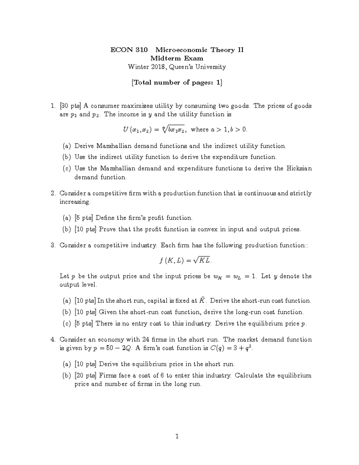 Midterm exam 3 March 2018, questions and answers - ECON 310 ...