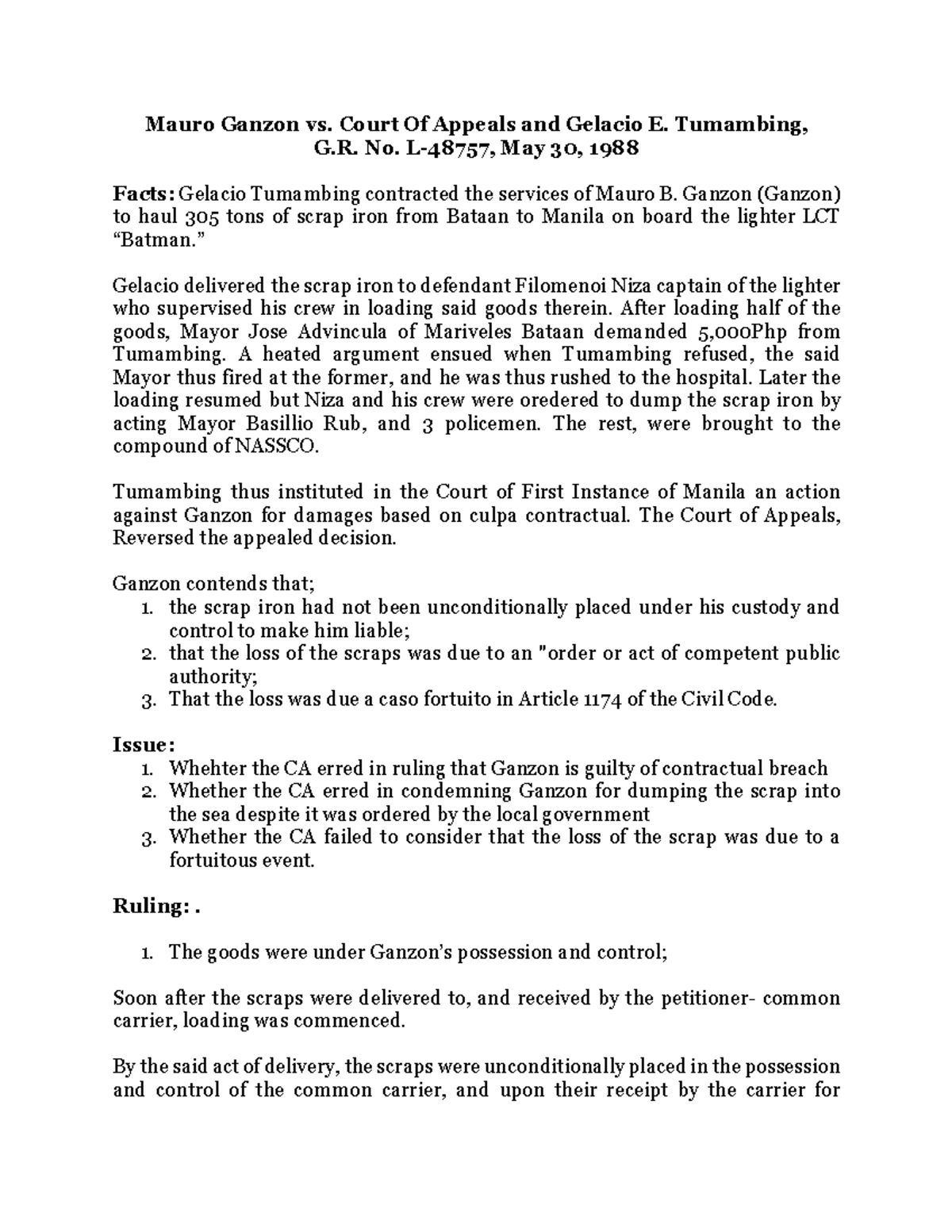 5 - Mauro Ganzon vs. Court Of Appeals and Gelacio E. Tumambing - Mauro ...