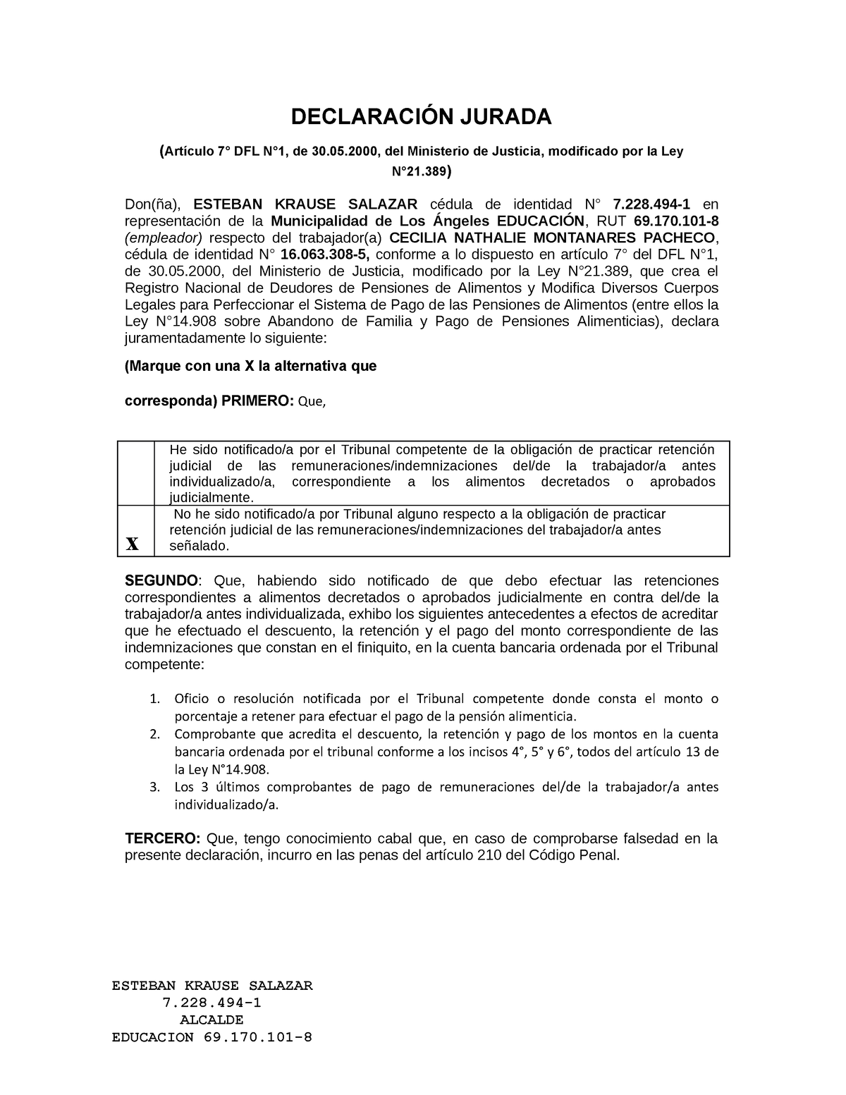 Declaración Jurada 2023 - DECLARACIÓN JURADA (Artículo 7° DFL N°1, De ...