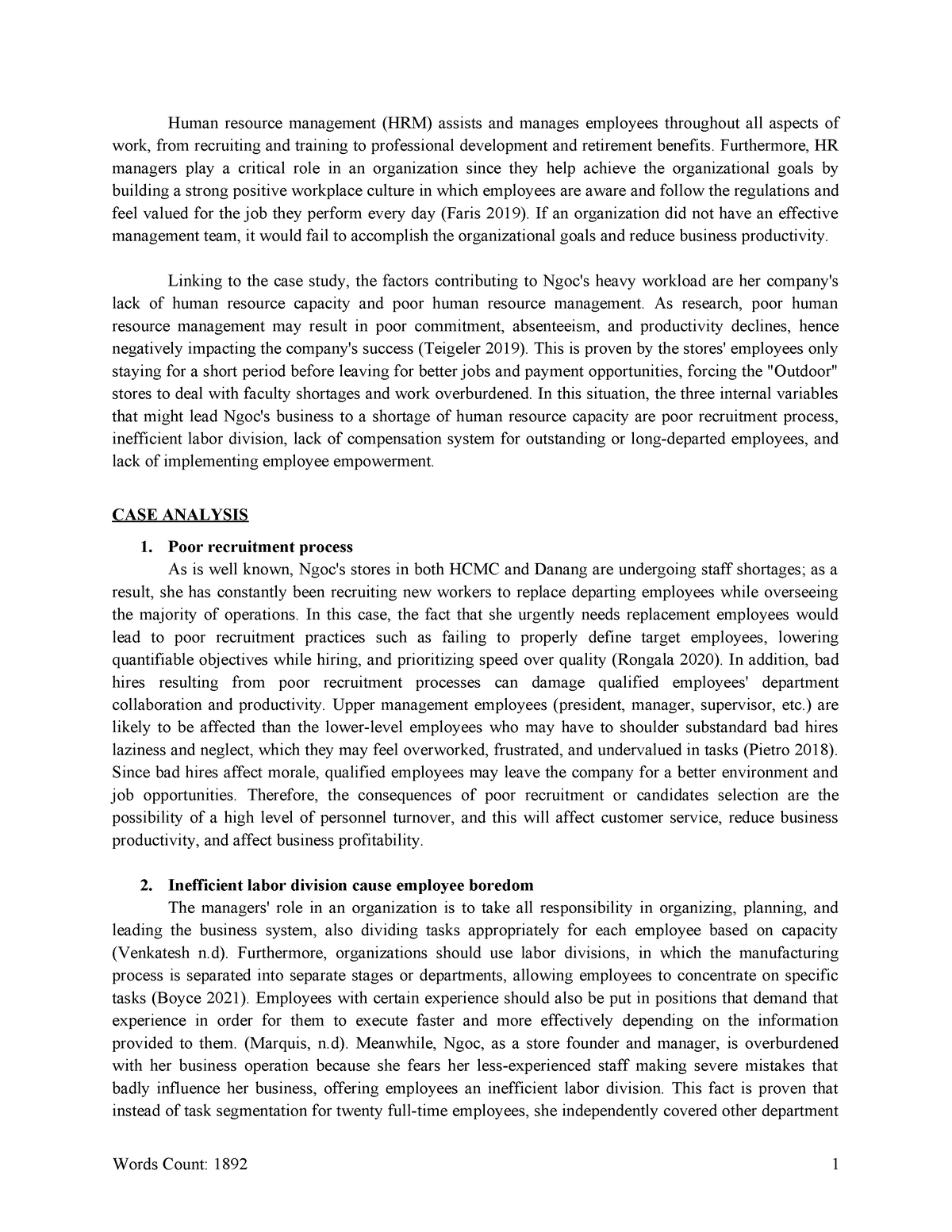 case study analysis human resource management