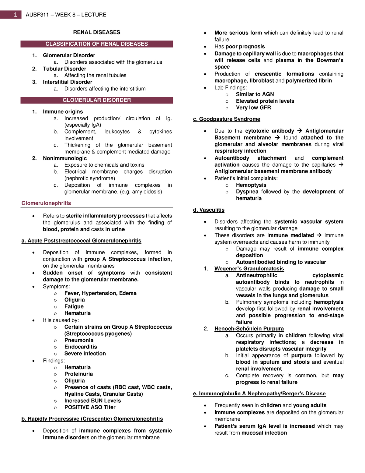 AUBF311-WEEK 8- Lecture - Medical Technology - OLFU - Studocu