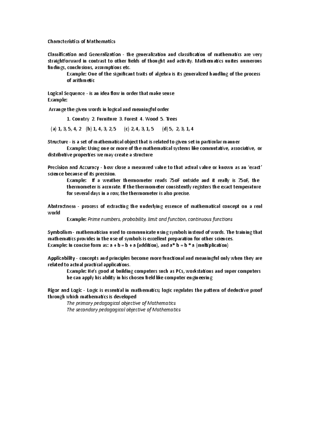 characteristics of mathematics assignment