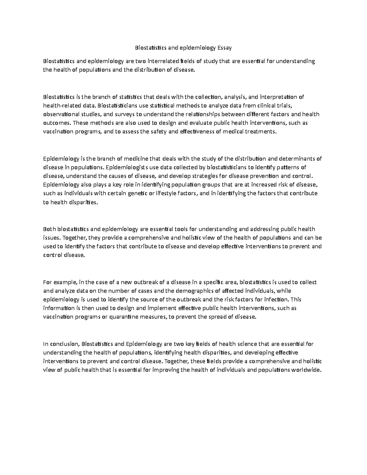 Biostatistics and epidemiology Essay Biostatistics and epidemiology