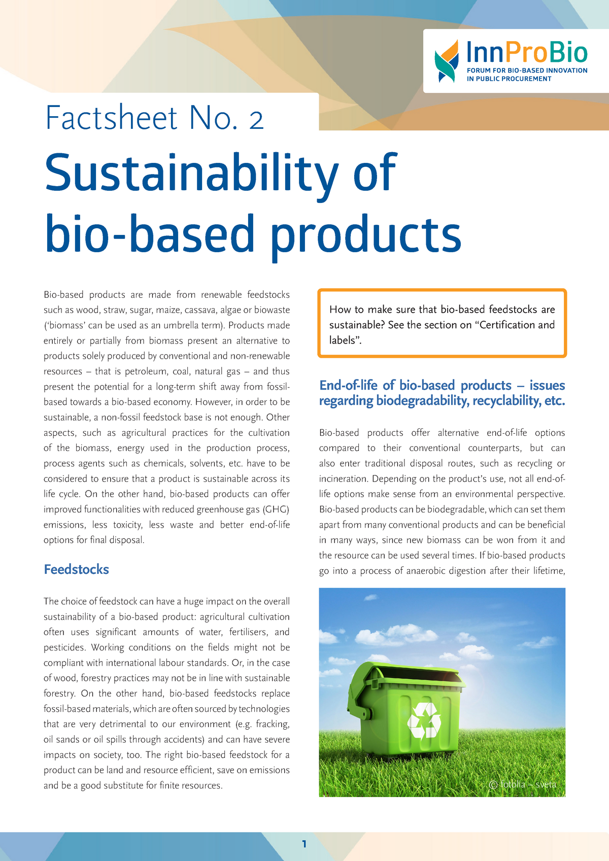 Factsheet N 2 Sustainability For Biobased Products - Factsheet No. 2 ...