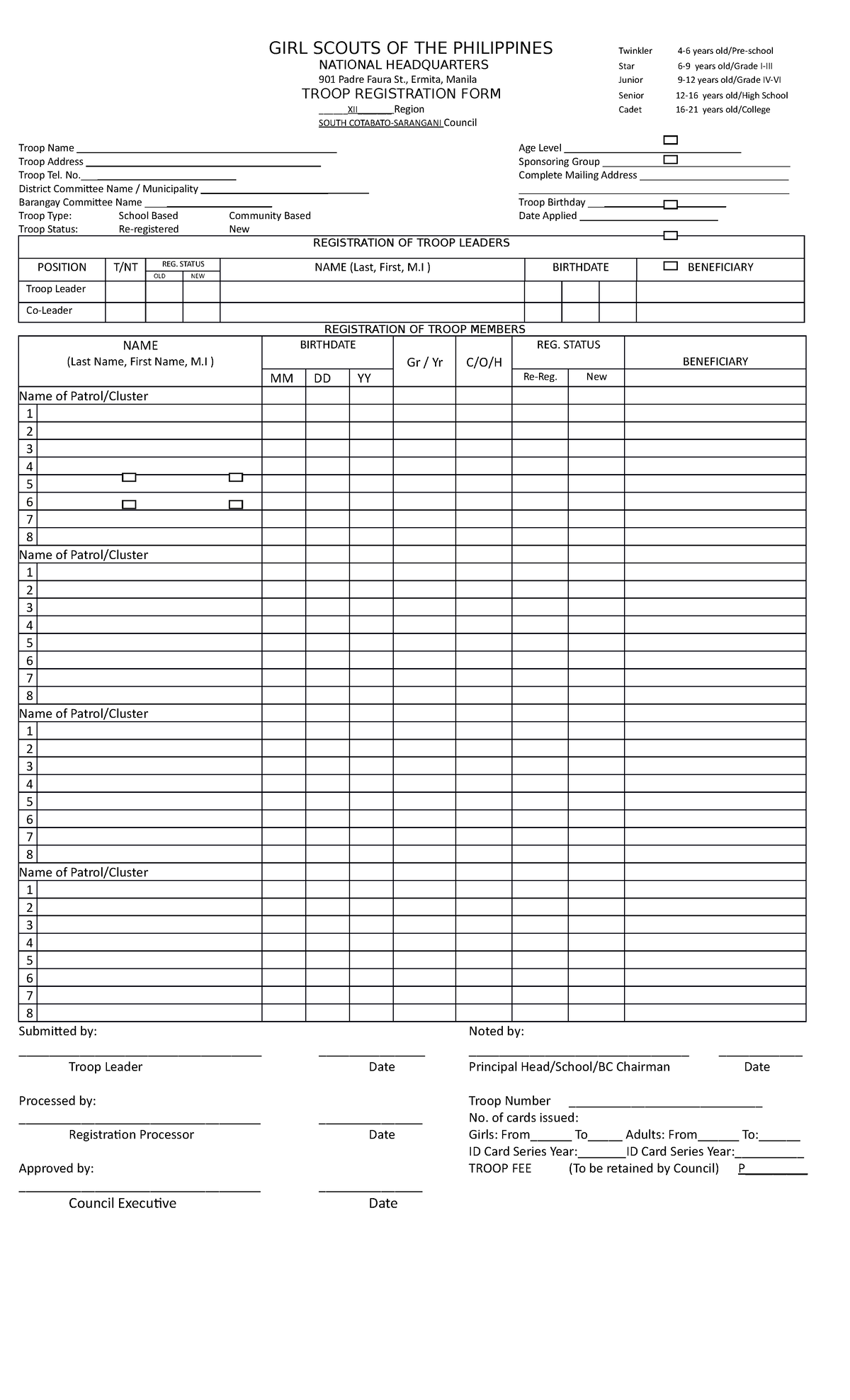 GSP-FORM - none - GIRL SCOUTS OF THE PHILIPPINES Twinkler 4-6 years old ...