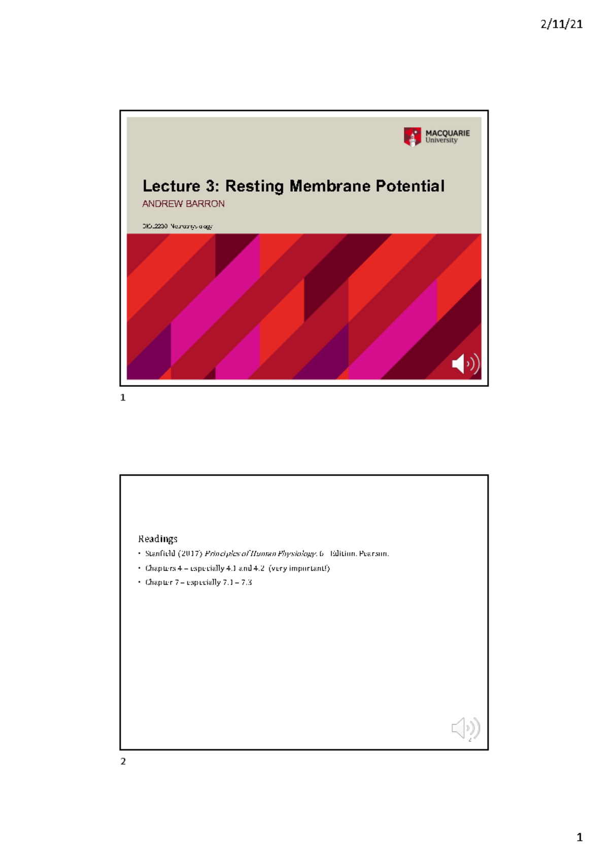 Lecture 3 - Resting Membrane Potential 20210122 - Lecture 3: Resting ...