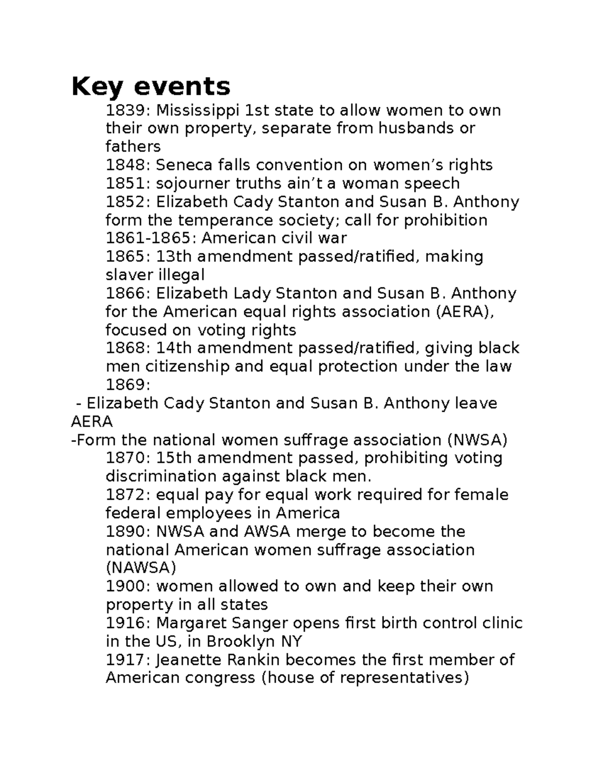 Key events Key events 1839 Mississippi 1st state to allow women to