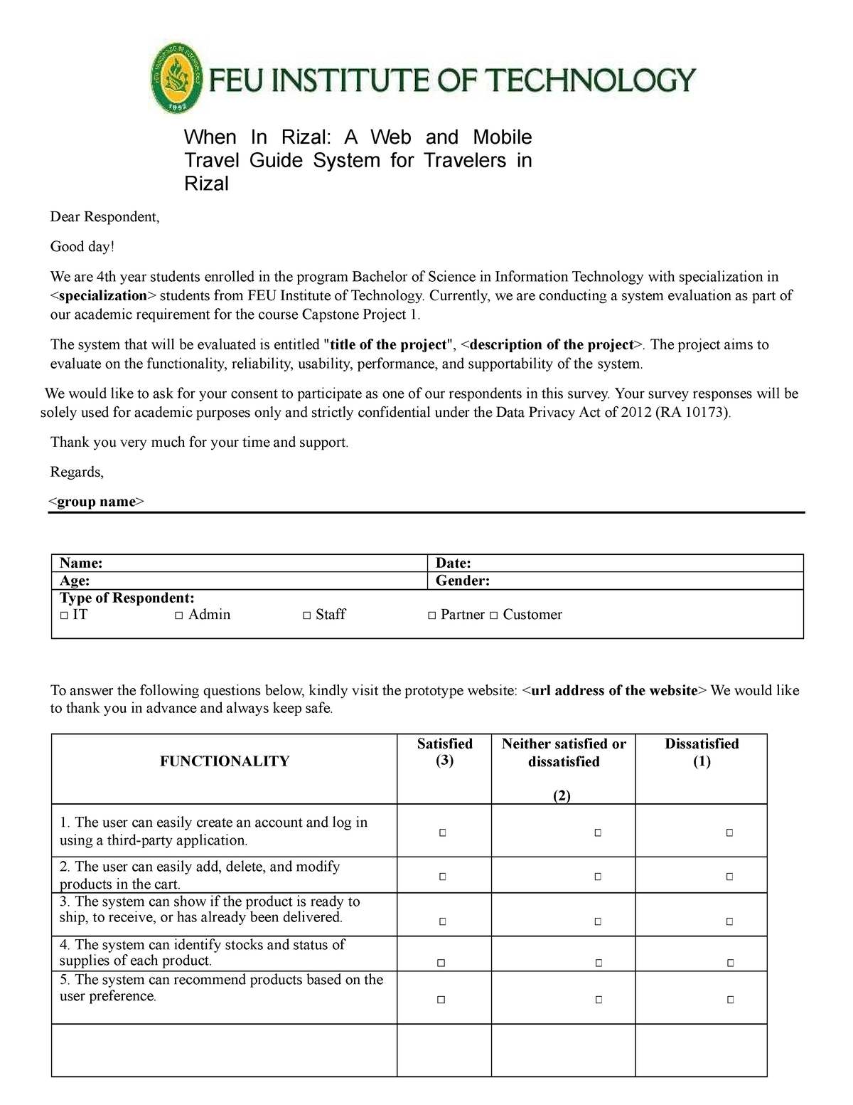 Sample- Survey- Questionnaire - When In Rizal: A Web and Mobile Travel ...