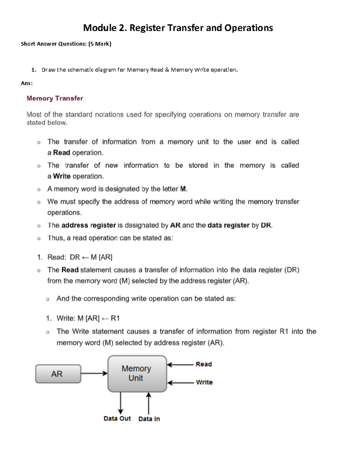 Module 2. Register Transfer and Operations ans - Module 2. Register ...
