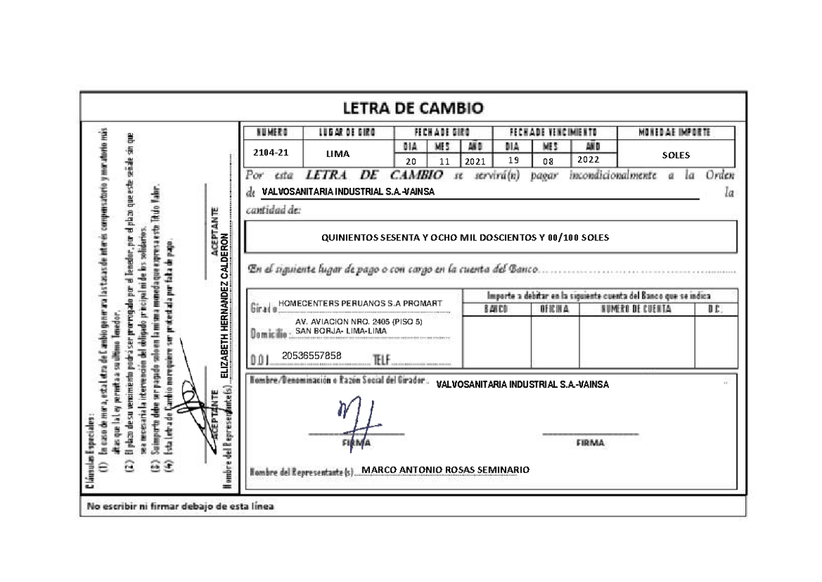 Letradecambio Vainsa - Letra de cambio ejemplo - ciclo contable - 2104 ...