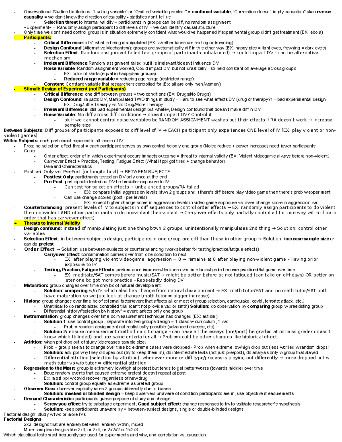 Exam 2 Notes Sheet - PSY 0036 Research Methods Lecture - Professor ...