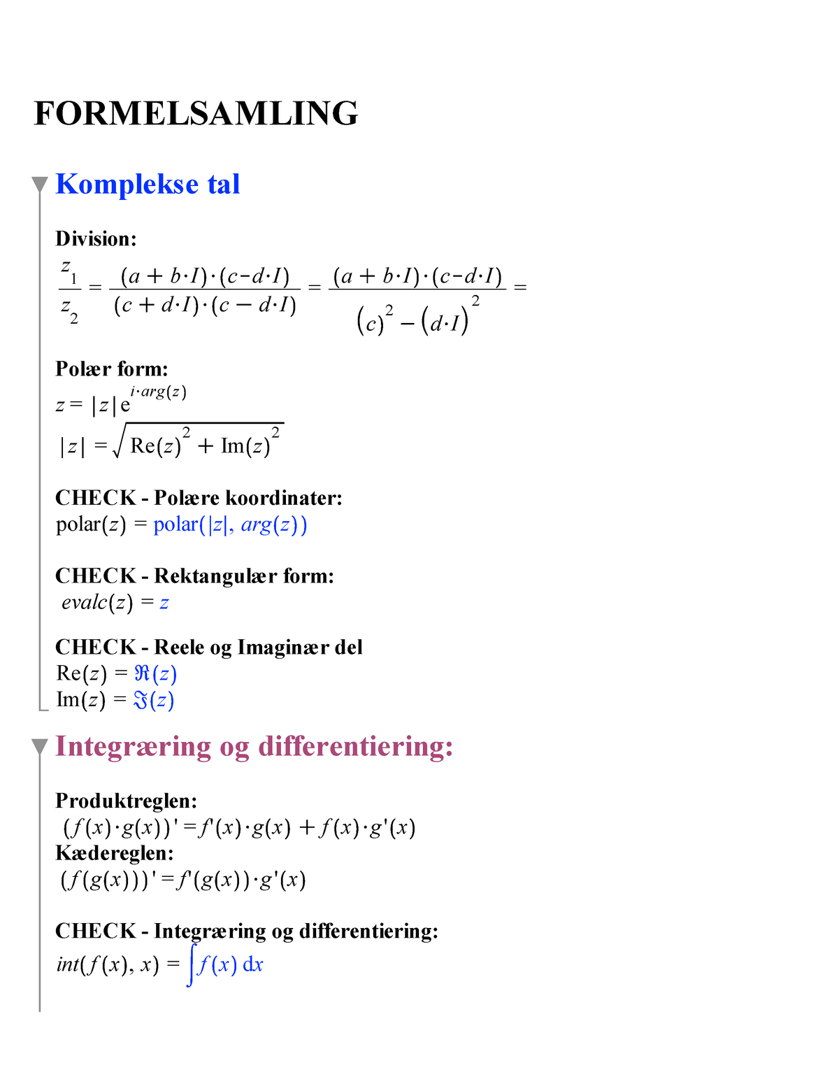 Basismat Maple Formelsamling - FORMELSAMLING Komplekse Tal Division: Z ...