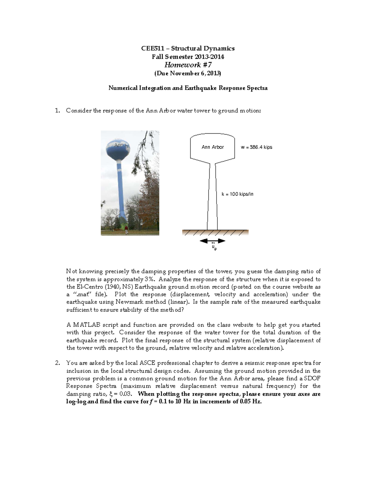 Homework 7 CEE511 Structural Dynamics 2013 2014 - CEE511 Structural ...