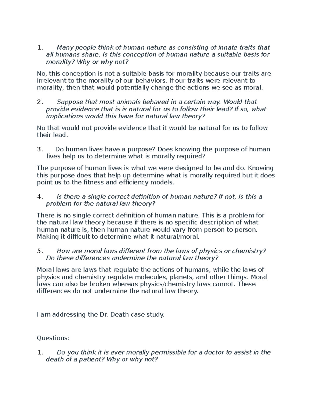 2 - leacutre note with reples and answers - Many people think of human ...