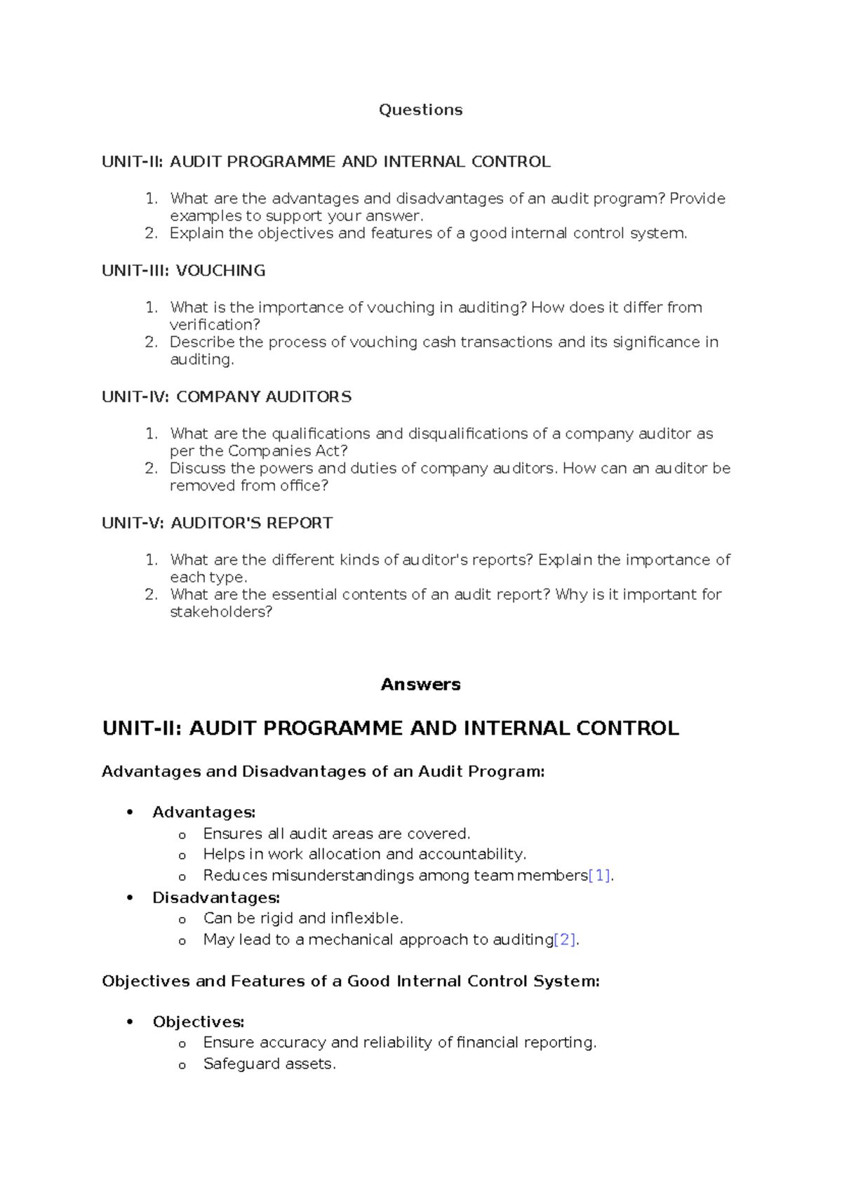 Practical Auditing short answers - Questions UNIT-II: AUDIT PROGRAMME ...