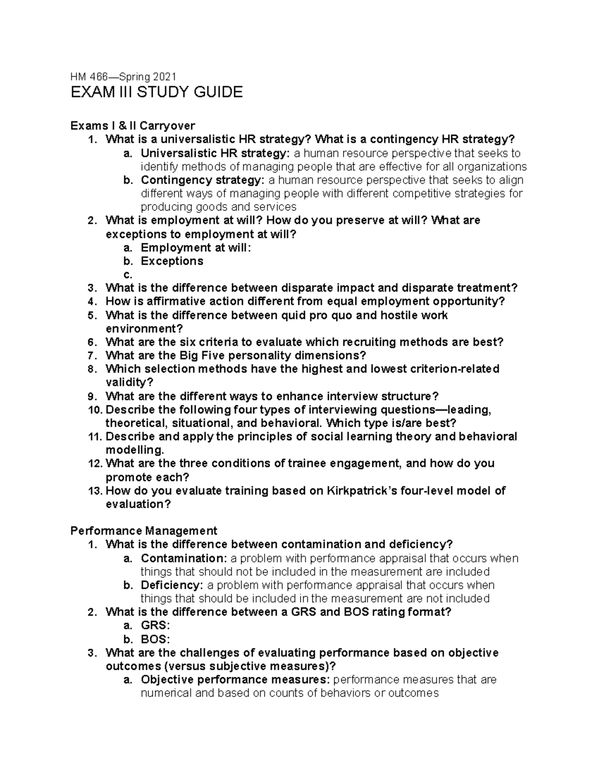 HM466 exam 3 study guide - HRIM 466 - Penn State - Studocu