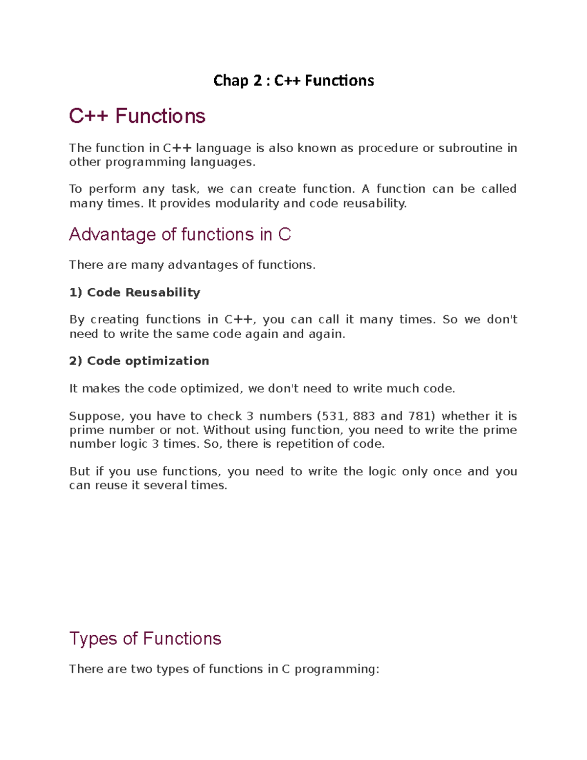 Chap 2 C++ Functions - Chap 2 : C++ Functions C++ Functions The ...