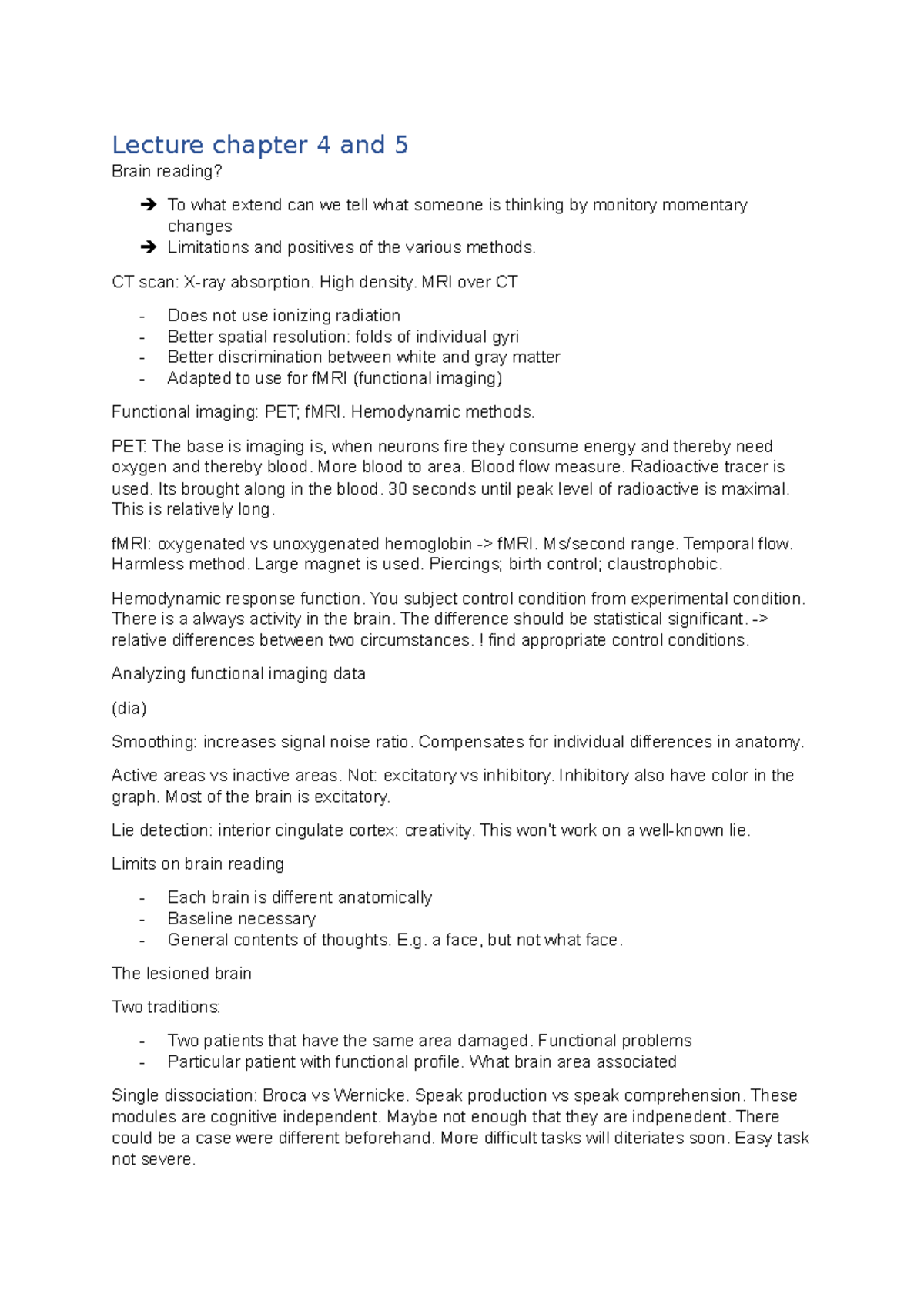 Lecture Chapter 4 And 5 - Lecture Chapter 4 And 5 Brain Reading? To ...