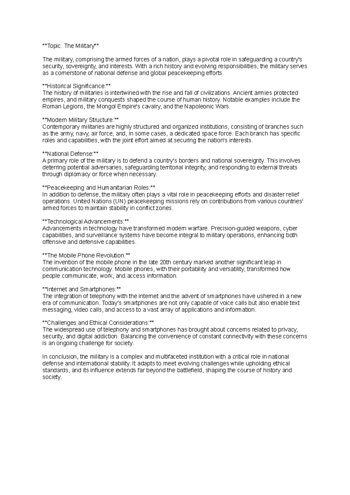 Codes 744461576 - Handout - Topic: The Military The military ...