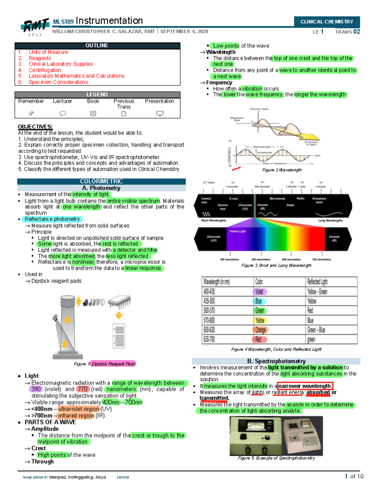 clinical and basic chemistry 1 of 10 MLS109 Instrumentation LE 1