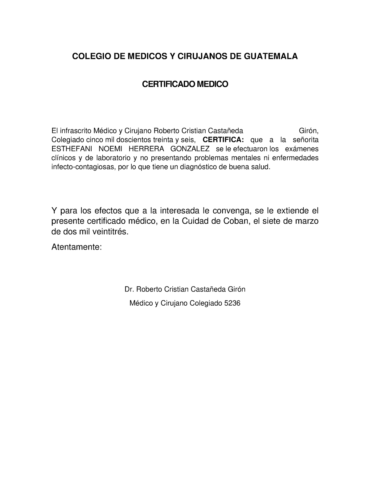 Certificado Medico Ejemplo Colegio De Medicos Y Cirujanos De Guatemala Certificado Medico El