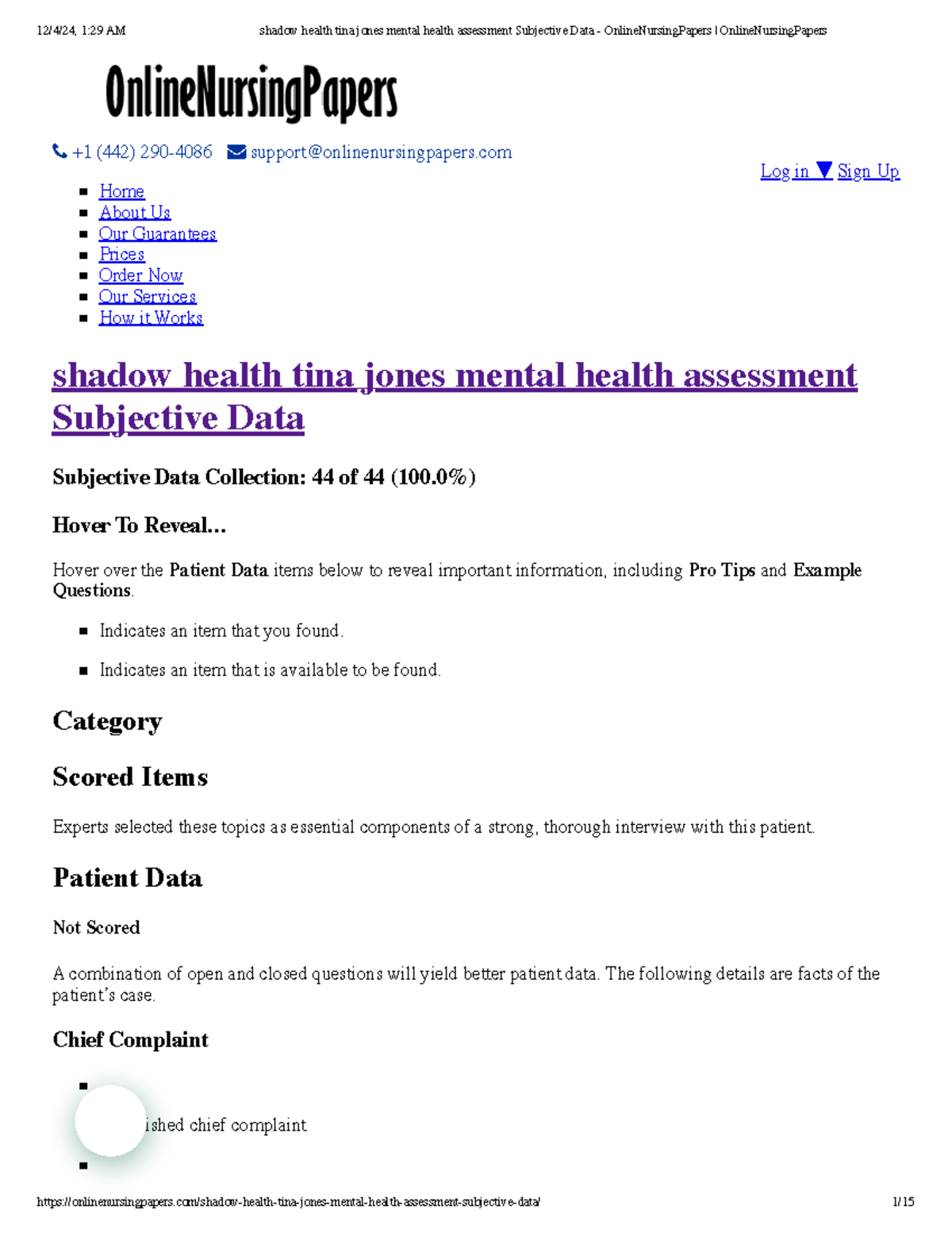 Shadow health tina jones mental health assessment subjective data