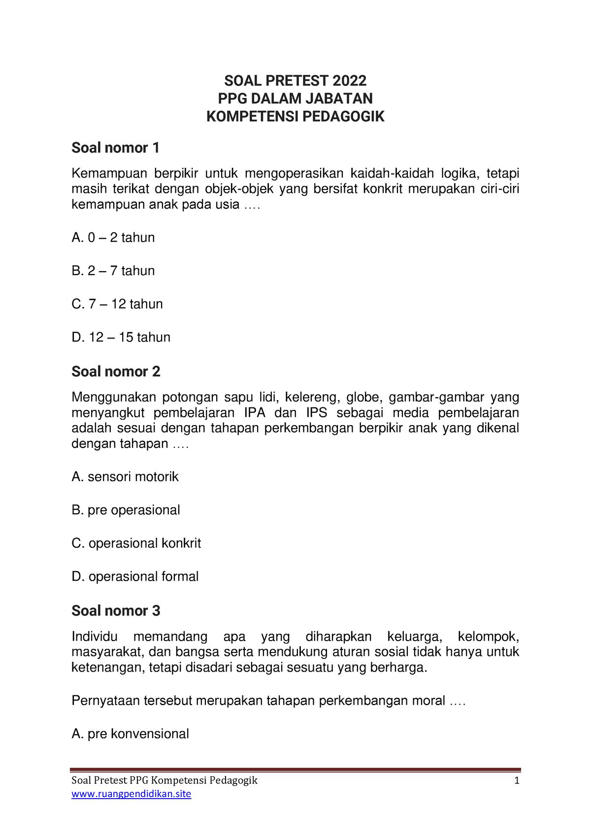 SOAL Pretest PPG Pedagogik - Www - Soal Pretest PPG Kompetensi ...