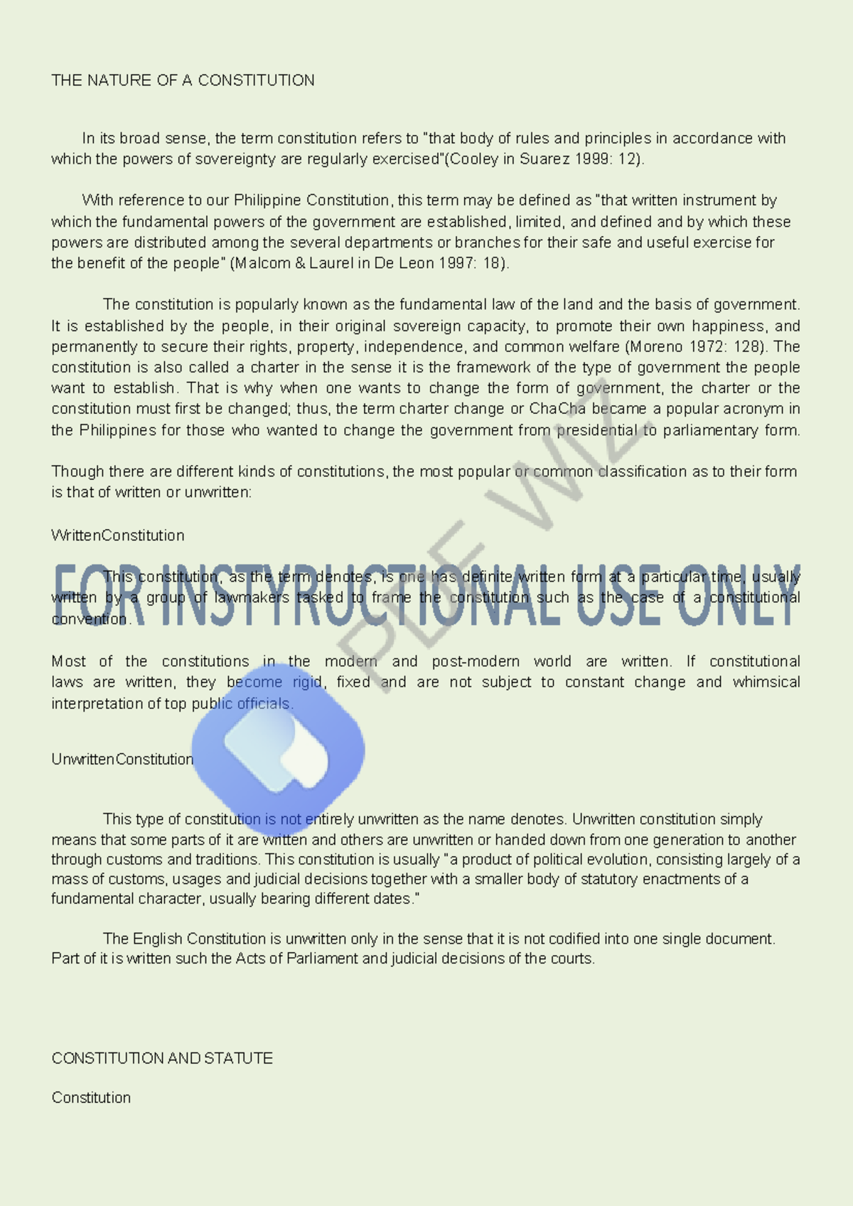 THE Nature OF A Constitution, Constitution AND Statute AND Methods OF ...