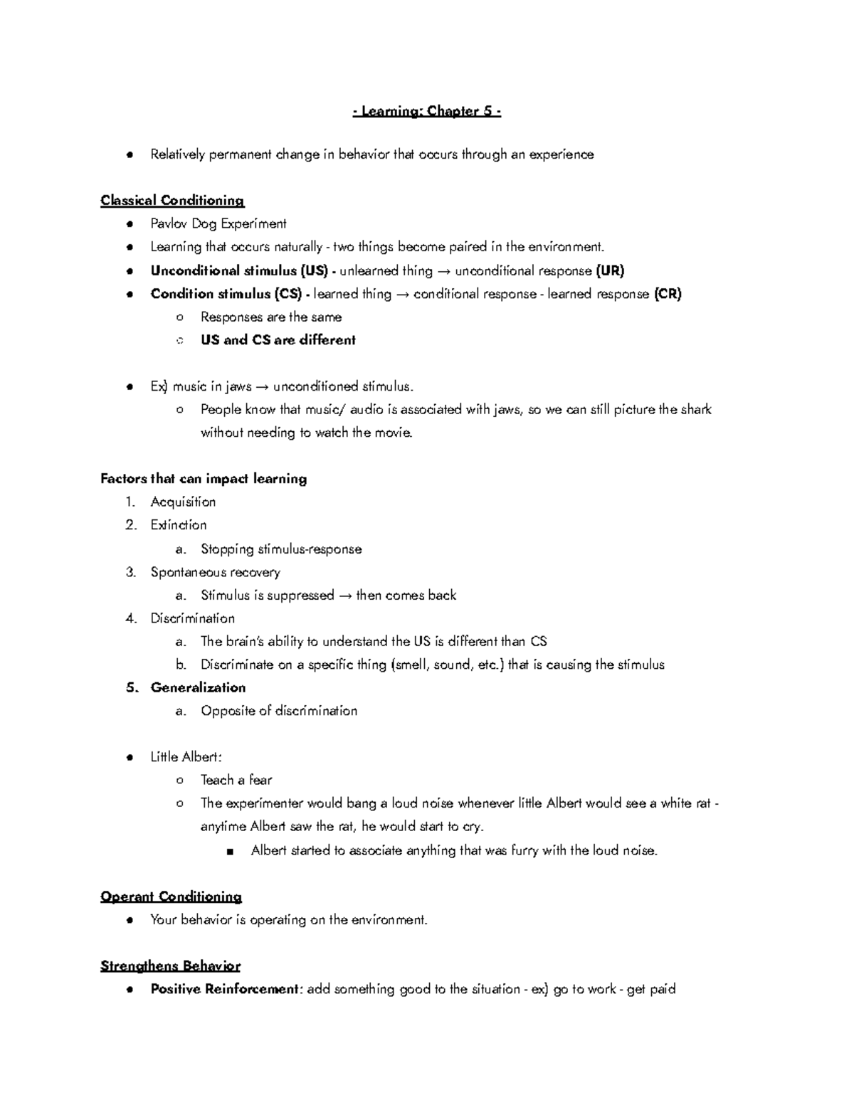 Psych 100 Chapter 5: Learning - Learning: Chapter 5 - Relatively ...