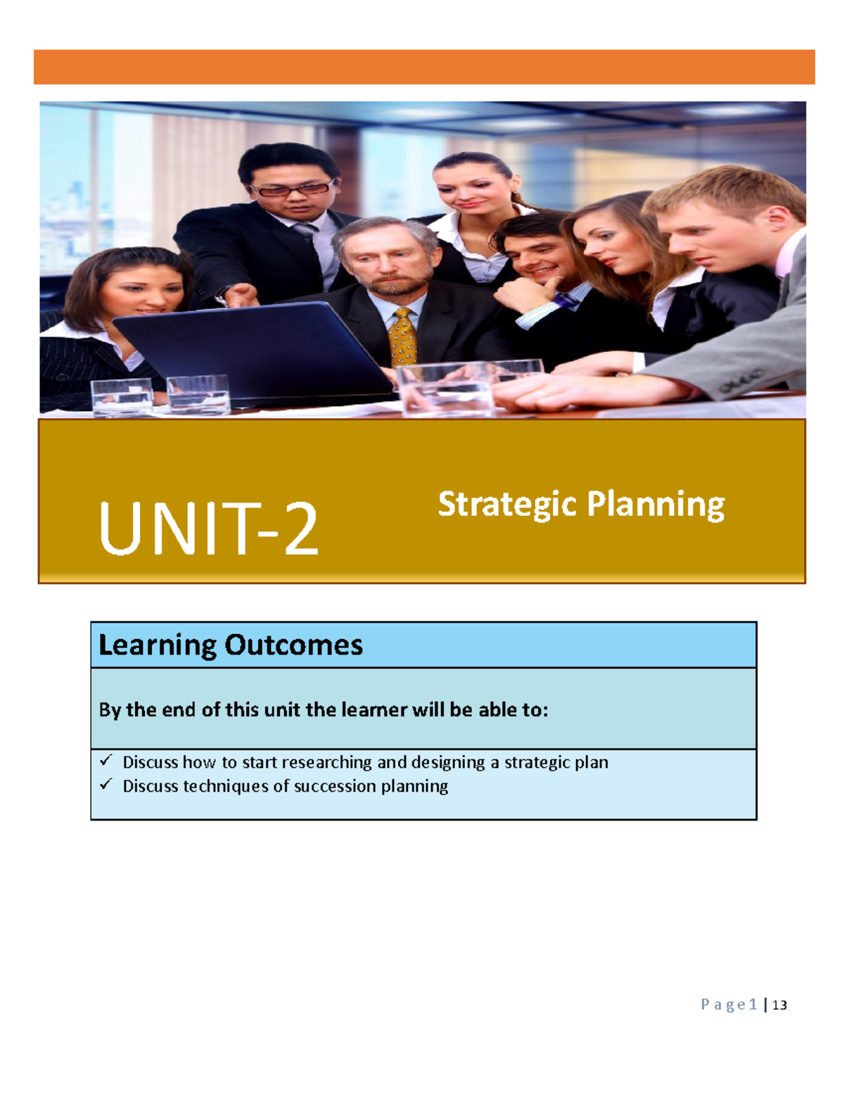 1658245108 UNIT 2 Strategic Planning BUSINESS MANAGEMENT P a g e 1