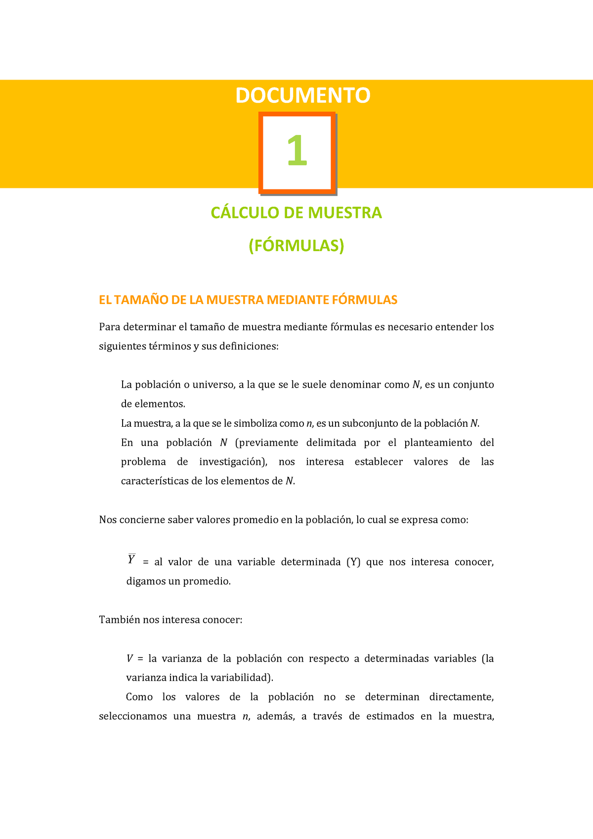 Documento Calculo Muestra Clculo De Muestra Frmulas El Tamao De La Muestra Mediante