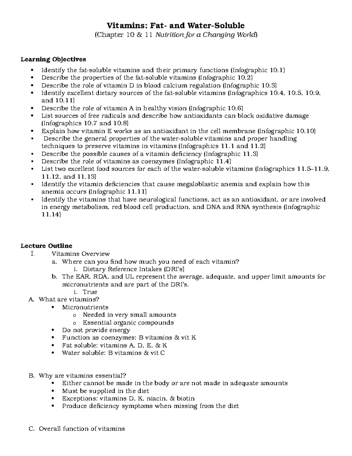 NEP 1034.Chpt 10 11 - lecture notes chapters 10 and 11 - Vitamins: Fat ...
