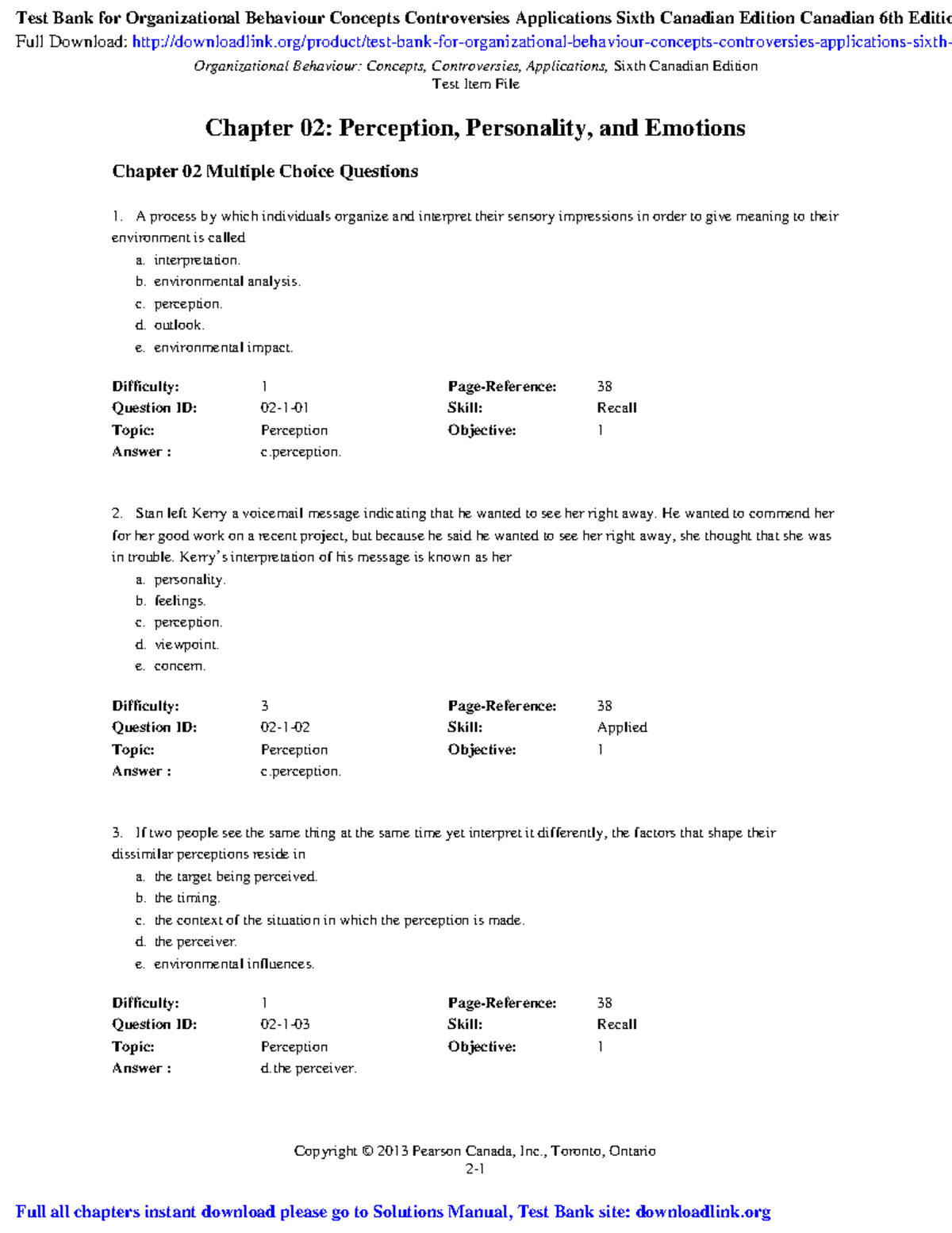 Test bank for organizational behaviour concepts controversies ...