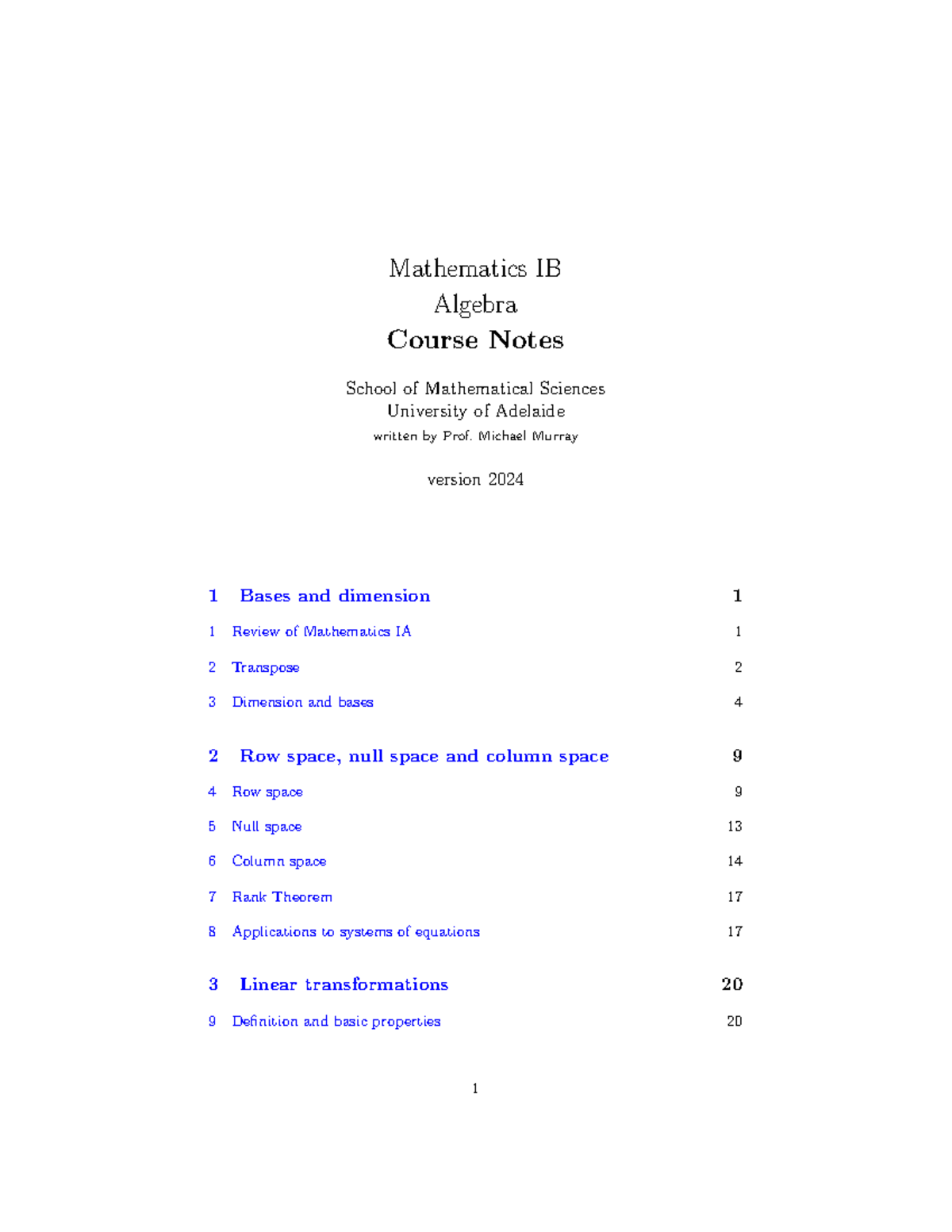 Algebra courseNotes - Mathematics IB Algebra Course Notes School of ...