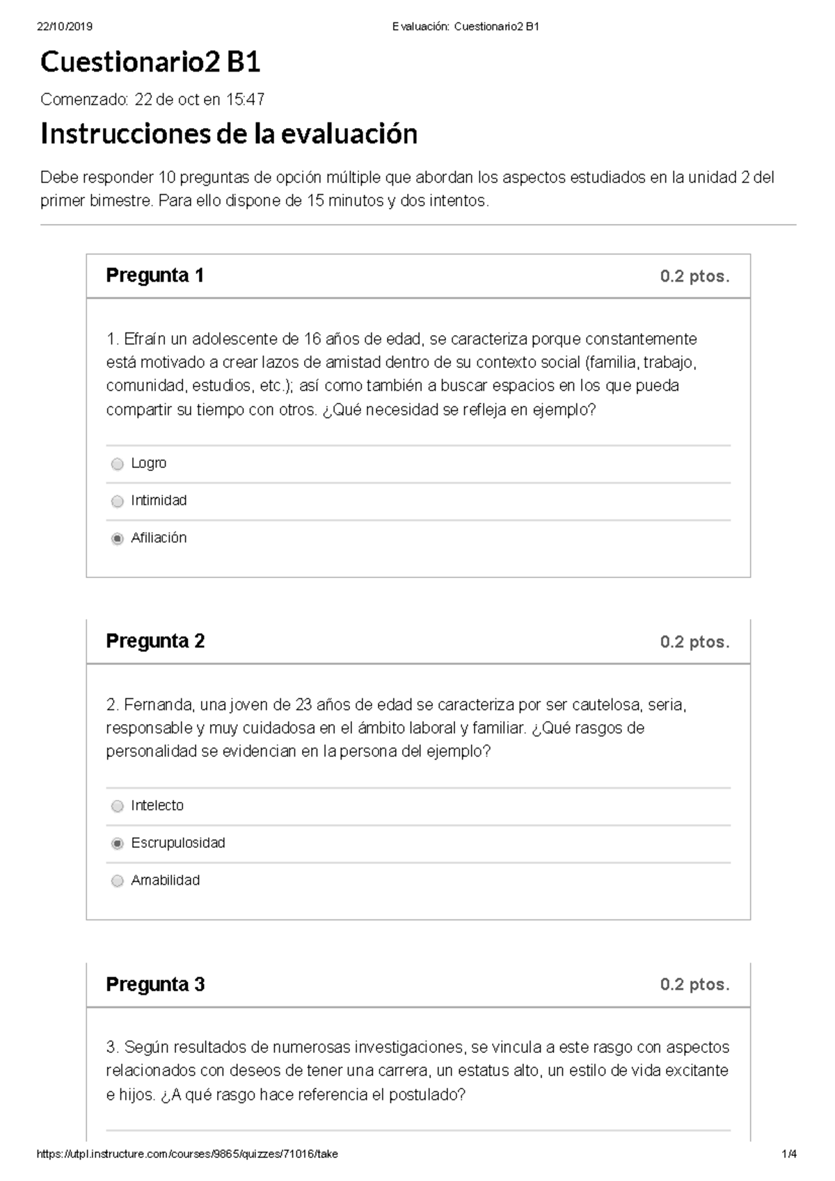 Evaluación Cuestionario 2 B1 - Cuestionario2 B Comenzado: 22 De Oct En ...