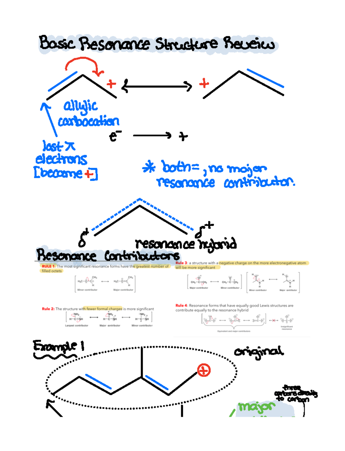 Resonance Notes Basic Resonance Structure Reveiw 7 2 s t a allylic carbocation