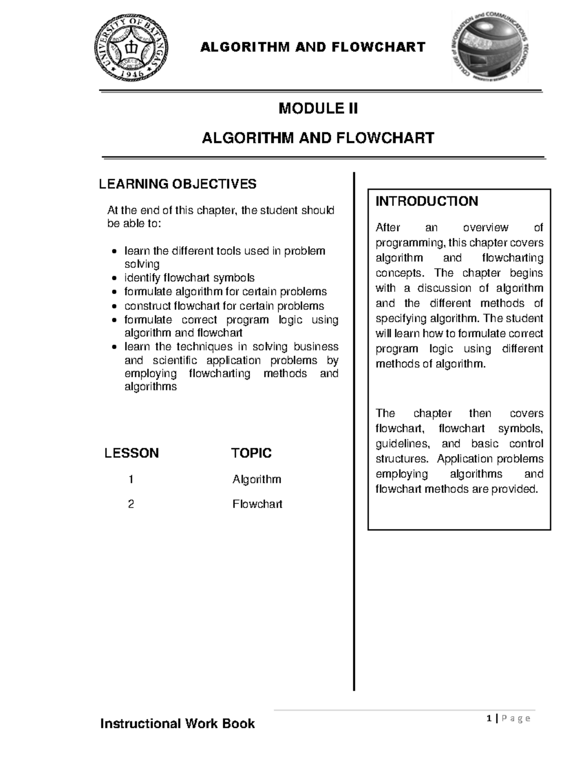 Science and Technology Module 2 MODULE II ALGORITHM AND FLOWCHART