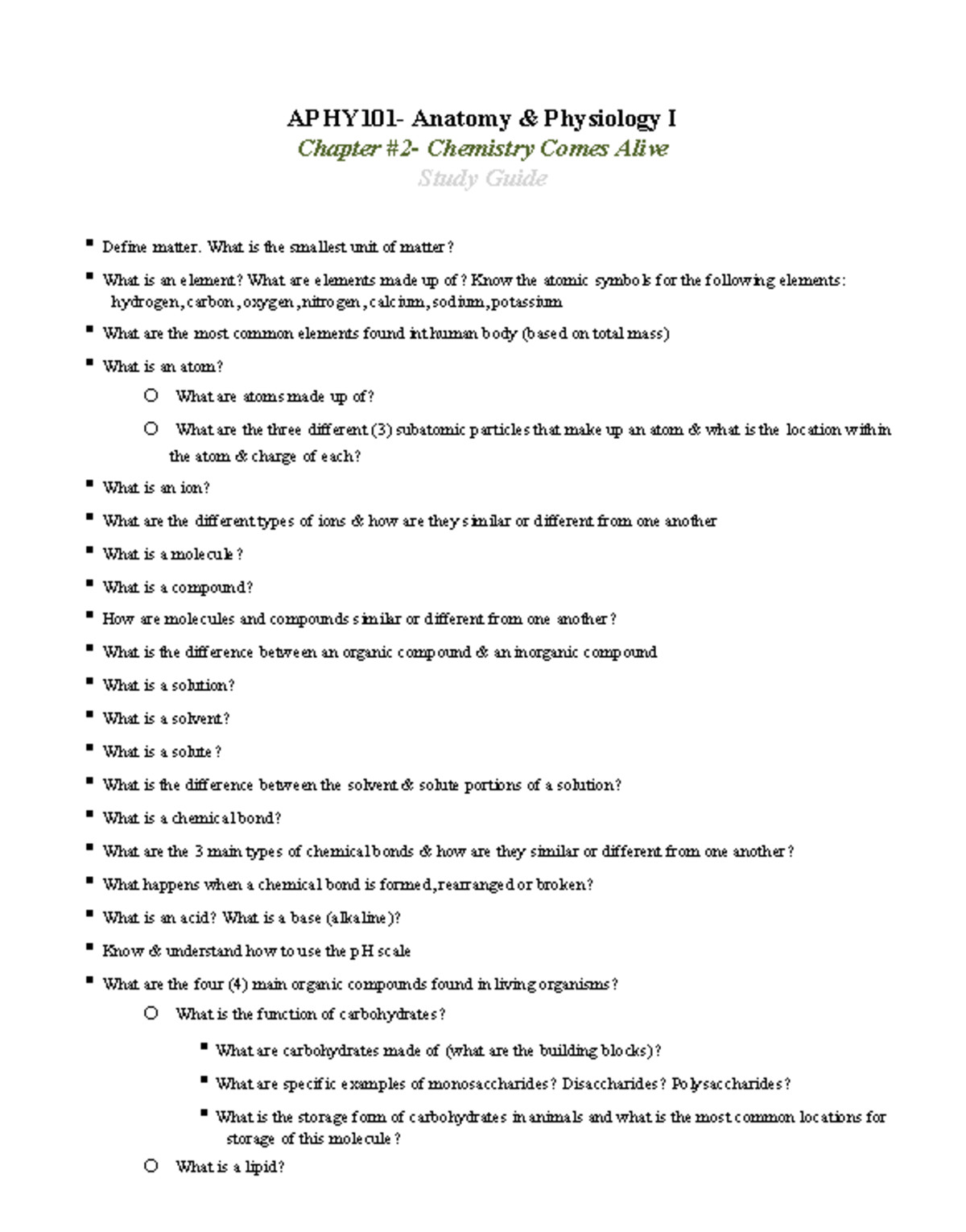 Chapter+2+Study+Guide - APHY101- Anatomy & Physiology I Chapter #2 - How To Watch It Chapter 2 For Free