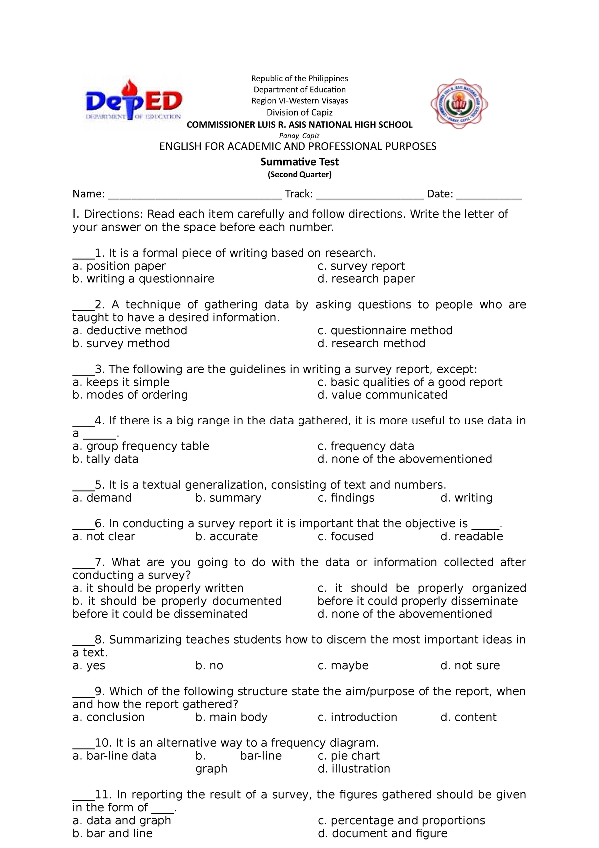 2nd Summative Test EAPP - Republic Of The Philippines Department Of ...