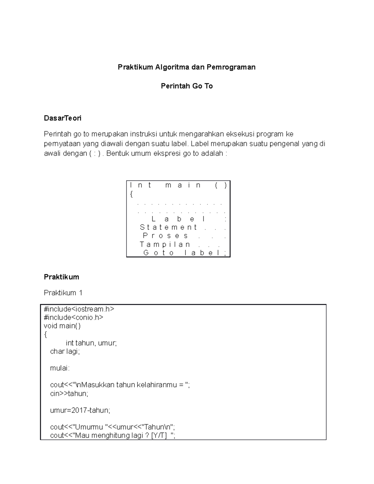 Praktikum Algoritma Dan Pemrograman Perintah Go To - Praktikum ...